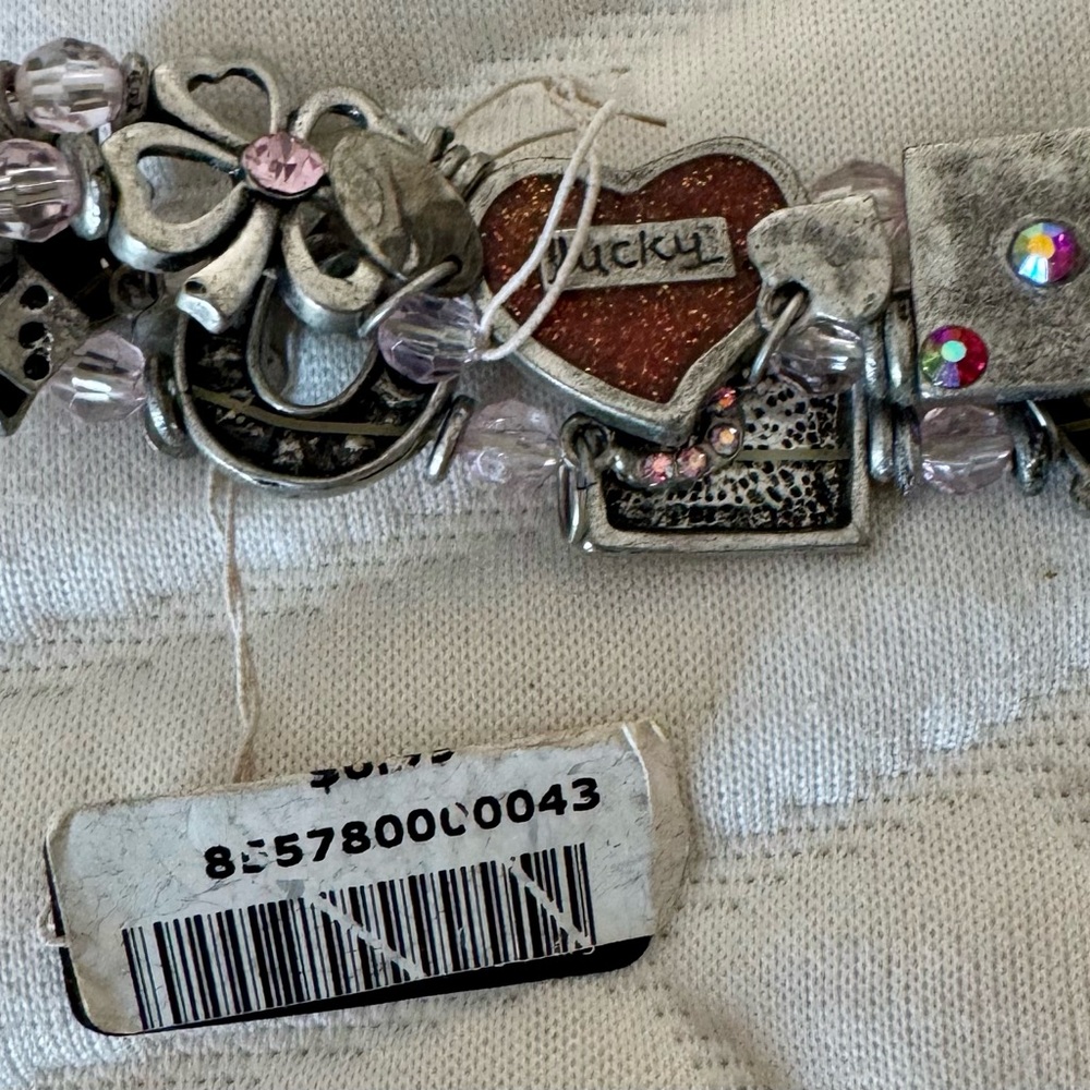Lucky Brand Silver & Red Crystal Lucky Stretch Bracelet NWT